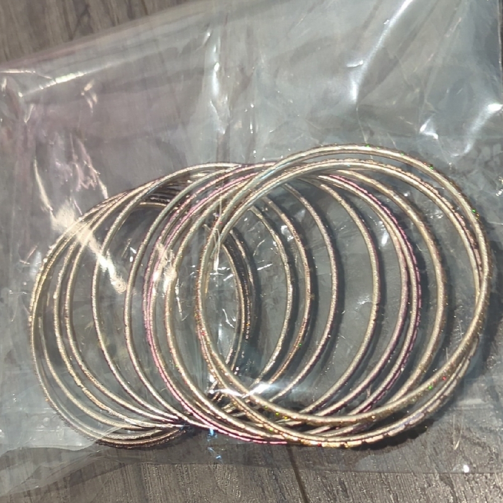 Elegant Bangle 12pc Bracelet Set Gold and Pink - Picture 4 of 5